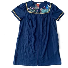 Go Softly Nwt Embroidered Peacock Short Sleeve Zip Front Denim Patio Dress 2X