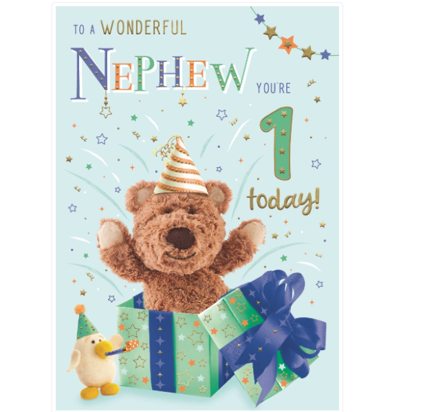 Birthday Card NEPHEW 1st First. **Nine Inch Card. Foiling. Pages Inside**