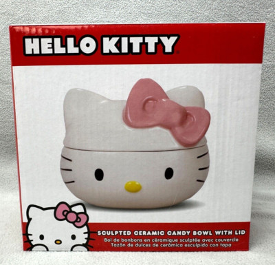Sanrio Hello Kitty Candy Bowl With Lid Sculpted Ceramic Pink Bow Cat Face