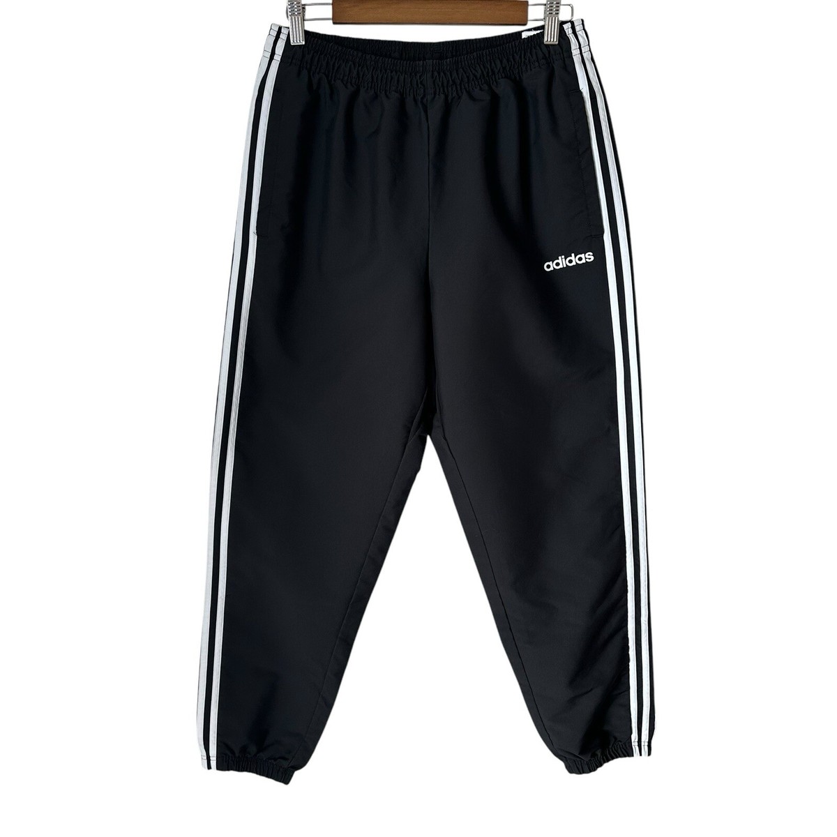 Adidas Men's 3 Stripe Polyester Black Drawstring Joggers With