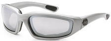 Chopper Wind Resistant Sunglasses Foam Padded Motorcycle Riding Glasses Silver