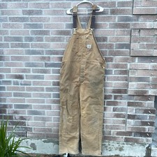 Vintage Carhartt Overalls Mens 46x32 Brown Double Knee Duck Canvas Workwear