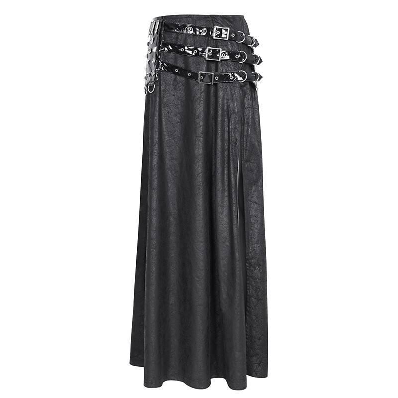 DEVIL FASHION Black Gothic Punk Studded Leather Belt Long