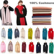 For Mens Womens 100% Cashmere Oversize Wool Plain Solid Scarf Blanket Shawl Wrap
