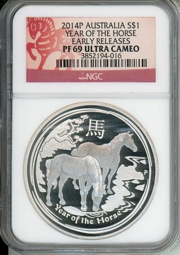 2014-P $1 AUSTRALIA Lunar HORSE 1 Oz PROOF SILVER NGC PF69 PR69 ER Early Release