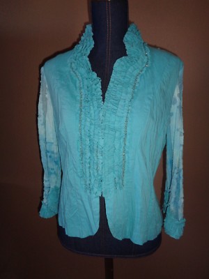 ALBERTO MAKALI 2 pc Mint Green Ruffled Dyed Distressed Jacket & Tank Top Size L