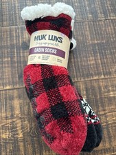 NWT Muk Luks Thick Insulated Cabin Socks Red Plaid Black Snowflakes S/M