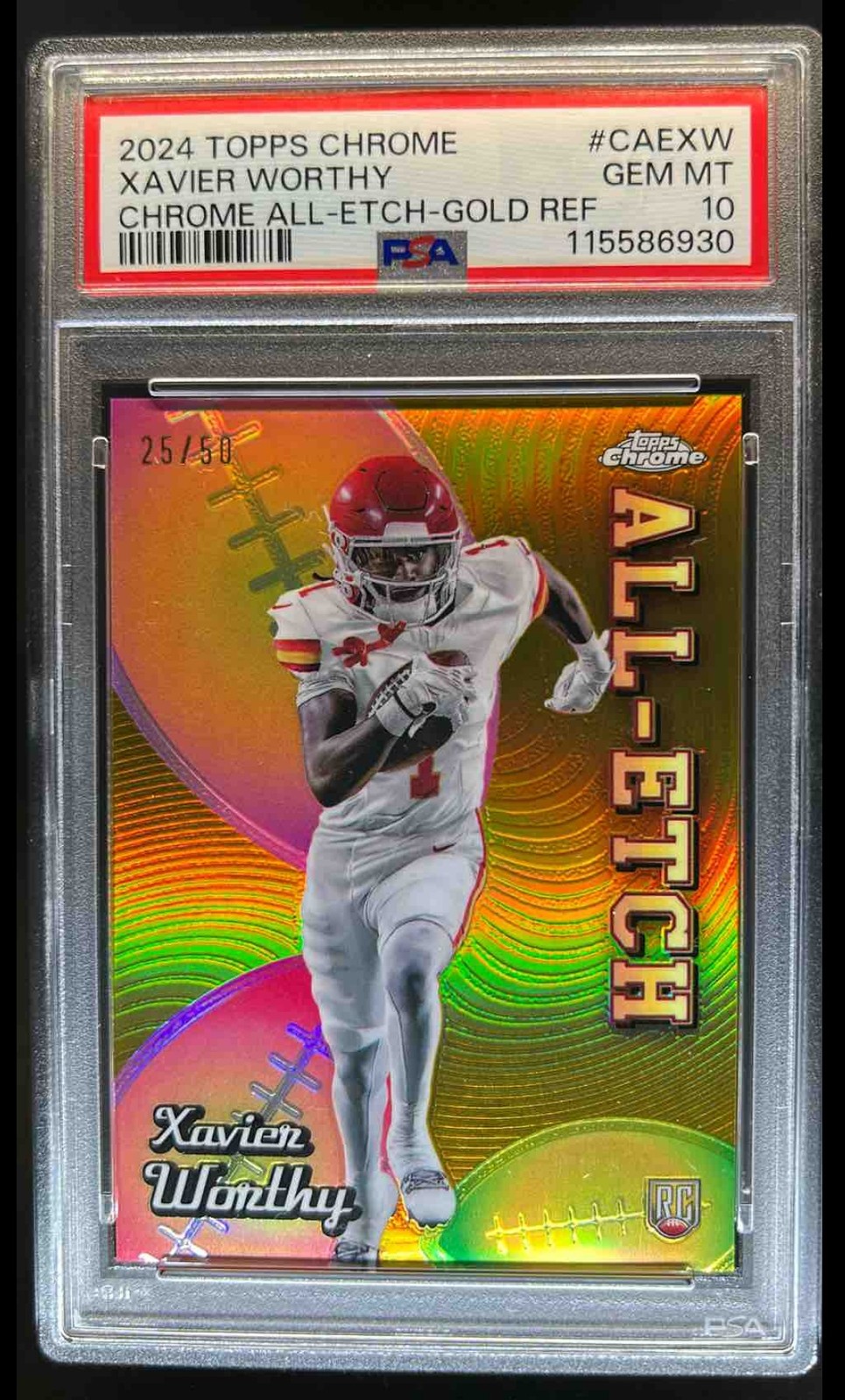 Xavier Worthy Topps Chrome Chrome All-Etch #CAEXW Gold Refractor