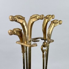 Vintage Brass Fireplace Tool Set Horse Head H...