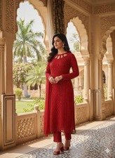 Stunning Designer Faux Georgette Salwar Kameez With Dupatta For Women