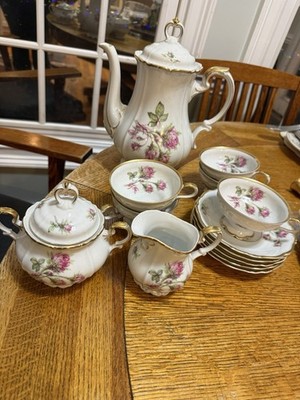 Edelstein Bavaria Maria Moss Rose Coffee Tea Pot with Creamer Sugar Set 13 Piece