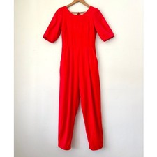 $298 Farm Rio Red Linen Puff Sleeve Backless Jumpsuit Size Small