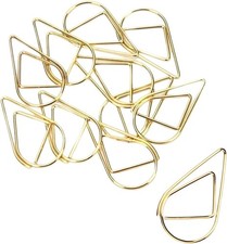 100 Pcs Small Golden Paperclips Stainless Steel Waterdrop Shaped Paperclips