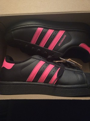  Women's Adidas Superstar Black & Pink Sneakers - Size 5