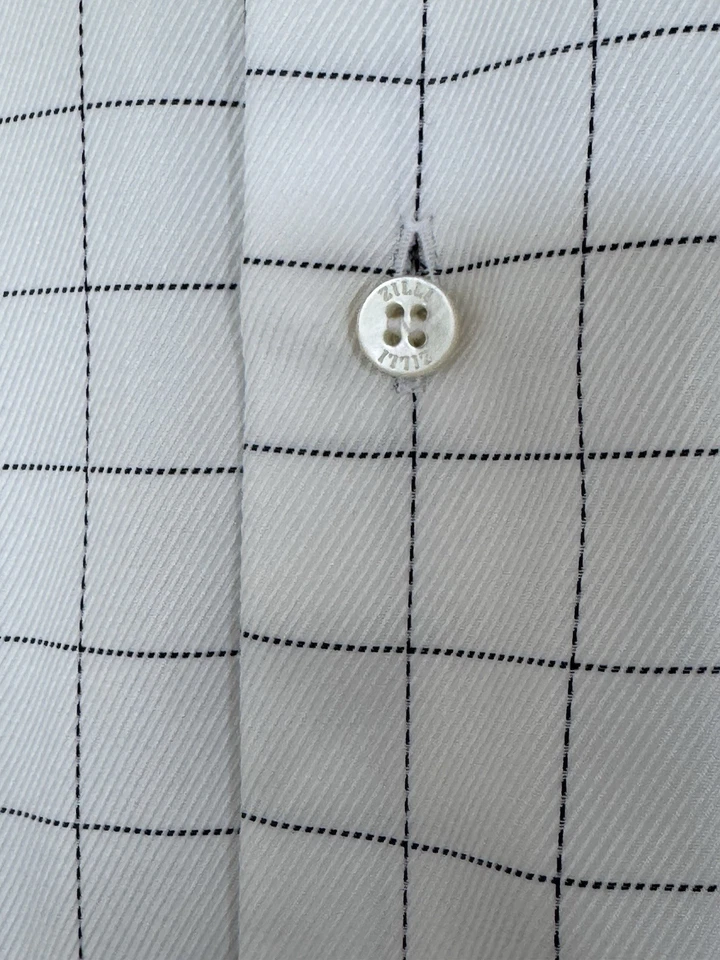 Zilli Dress Shirt Mens 17.5 44 White Check Geometric Cotton Mother Of Pearl XL - Image 3 of 4