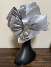 HI s Silver Gray Church Hat Rhinestone Bow Wedding Kentucky Derby Mother Bride