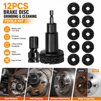 12in1 Wheel Stud Hub Cleaner Rust Removal Kit for Brake Disc Polishing Grinding