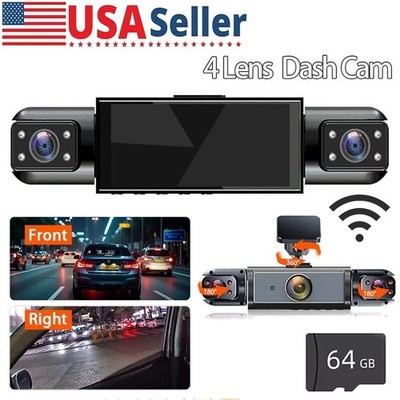 4 Channel Dash Cam 360° Dash Camera HD 1080P 4 Lens Driving Recorder w/64G Card