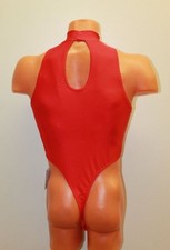 Men Thong Leotard 154-03 High Collar Red Spandex Size L