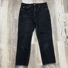 Topshop Jeans Women’s 28 Skinny Highrise Black Fringe Tapered Bottoms 