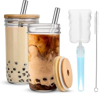 2pcs Bubble Tea Becher mit Tassenbürste und Strohhalm 730 ml Smoothie Becher Set
