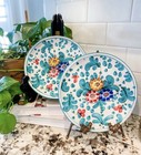 Italian Pottery 7.5” Plate Hand Painted Floral Pattern Marked Italy Set of 2