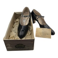 Super Rare Collectors Vintage 1930s Black Leather Buckle Heels Box Receipt 6 1/2