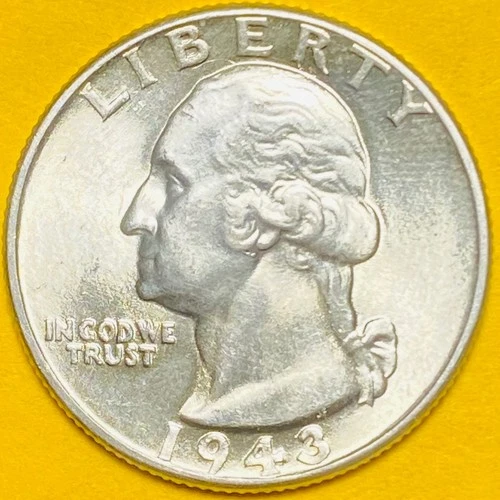 1943 U.S. WASHINGTON SILVER QUARTER 25c COIN (MS/BU) Mint State, Uncirculated