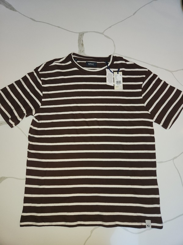 Buffalo David Bitton Brown And White Striped T Shirt- Mens Size M- NEW WITH TAGS