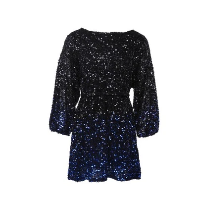 Desigual Kleid Schwarz Blau Pailletten Mini Ombre Party Nacht Glitzernd  - Bild 1 von 4