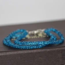 Neon apatite gemstone beads 925 sterling silver 3str stack Bracelet jewelry gift