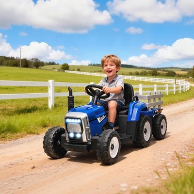 HOMCOM Elektrischer Traktor Kinder Aufsitztraktor mit MP3 Funktion, 3-6KM/H Blau