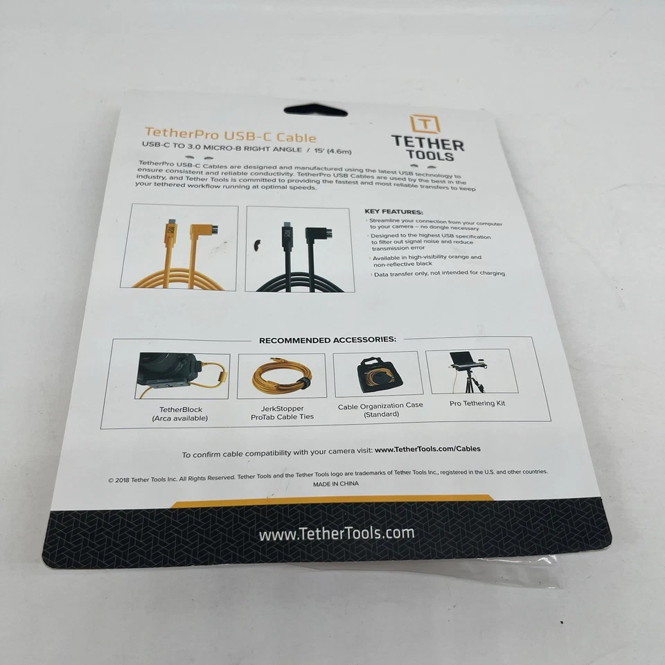 Tether Tools TetherPro USB-C to 3.0 Micro-B Right Angle Cable, 15', Orange - Image 3 of 3