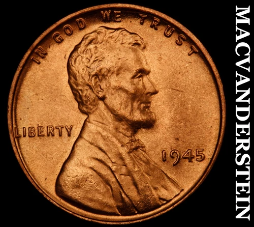 1945 Lincoln Wheat Cent- Red Choice Gem Brilliant Uncirculated Luster #J5293