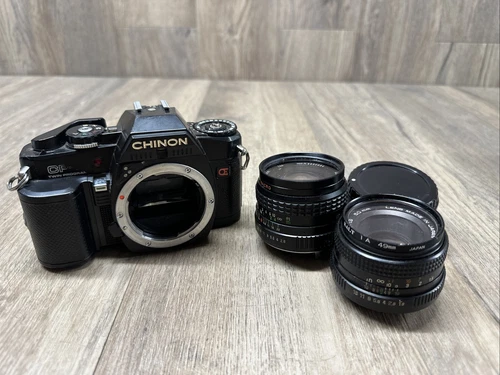 VTG Chinon CP-5s 35mm SLR Film Camera w/ 2 Lenses And Teleconverter - Untested