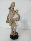 Vintage Oriental Chinese Fisherman Man Statue with Ivory Fish Resin 50cm