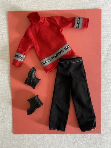 Vintage Barbie Ken Fashion Ave Red Shirt Black Pants Outfit
