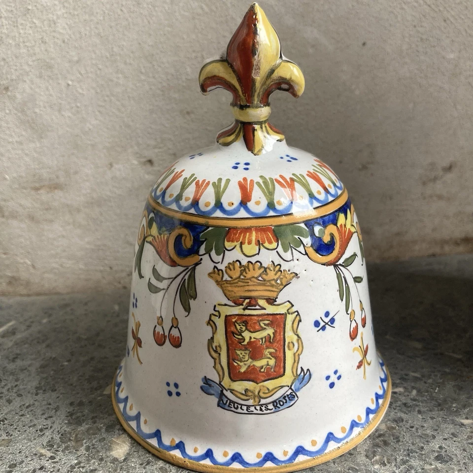 French Faience Bell – Desvres Old Rouen Style – Hand Painted - Image 4 of 4