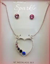 NEW 18" HEART NECKLACE  EARRINGS JEWELRY SET 