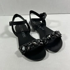 Sole Society 5 Medium Black Leather Sandals Black Rhinestones 