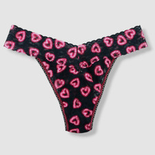  25 Hanky Panky Women Black Heart Print Low Rise Thong Panty Size OS 2-12 
