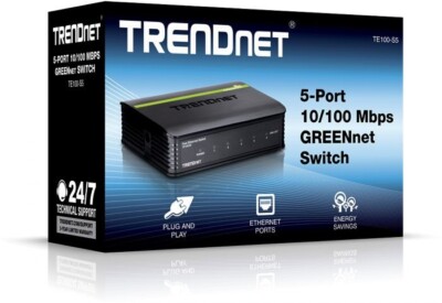 TRENDnet TE100-S5 Fast Ethernet Switch TE100-S5/AS, Black With Power Supply