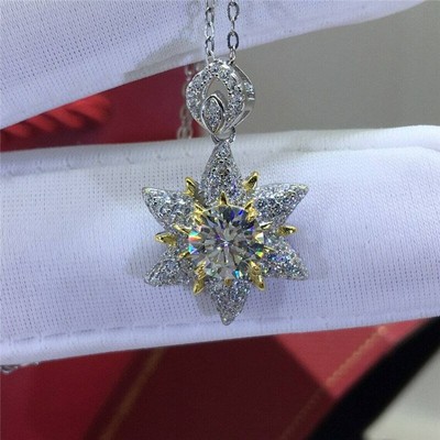 2.20 Ct Round Cut Diamond Star Shape Pendant Necklace 14K 2.20 Ct Ro Gold Finish