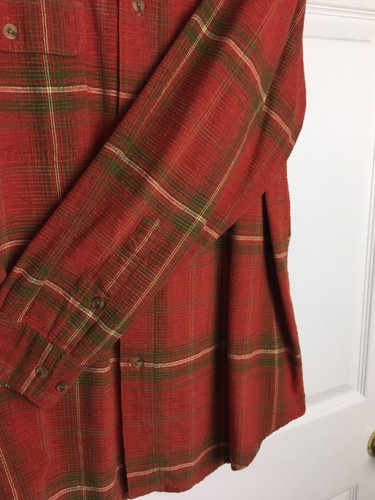 Orvis Men Orange Green Fall Season Check Long Sleeve Shirt Large Textured - Picture 7 of 7