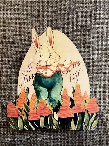 U Choose Vintage Inspired Rabbit Playing Flute, Egg Easter Cardstock Decoration - Picture 6 of 7