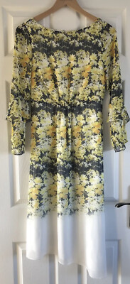 Mint Velvet Gorgeous Yellow Floral Lined Midi Dress Size 8 WORN ONCE