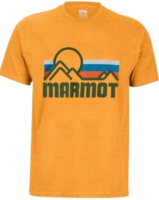MARMOT Tee Mens COASTAL T-Shirt SS Aztec Gold Heather Large Graphic LARGE NEW