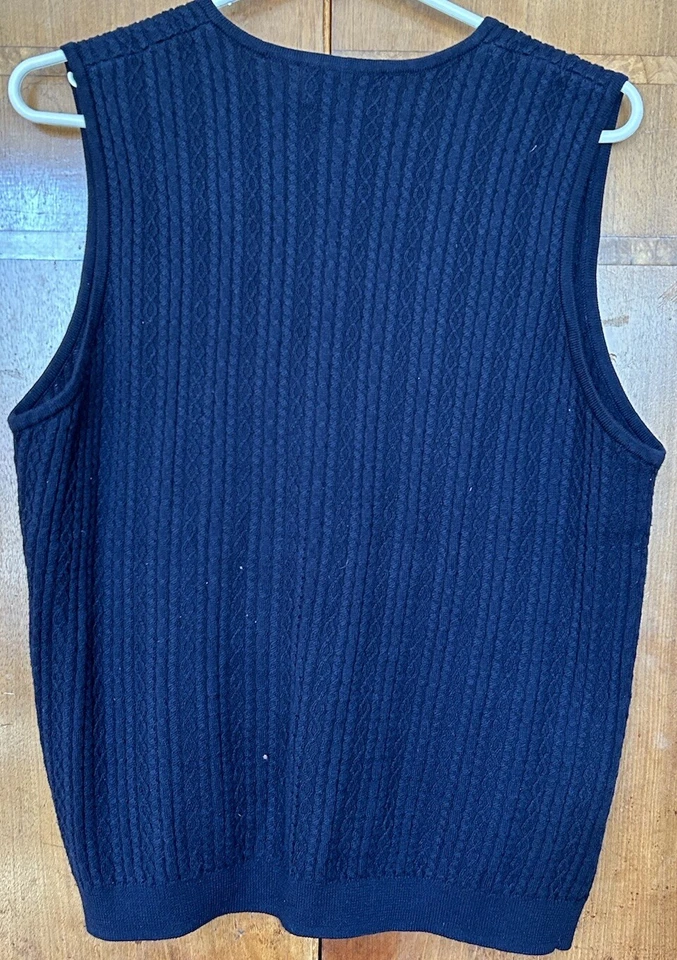 Chaleco para mujer Cutter And Buck tejido con cable de algodón azul marino talla XL Foto 2 de 4