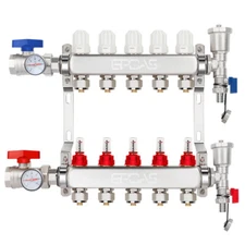 1/2” 5-Branch PEX Radiant Floor Heating Manifold Set Stainless Steel Kit