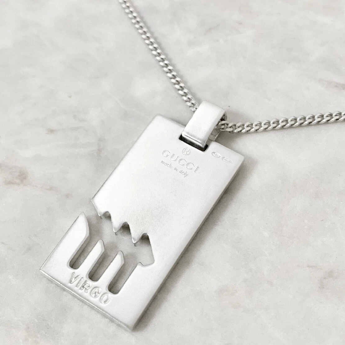 Collana GUCCI Logo Vergine Stella Sospiro Oroscopo 19" Argento 925 Autentica #78081